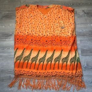 MAGIC Orange Giraffe Safari Crochet Tassel Trim Kaftan